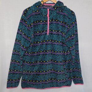 Valor Collective Mens L 1/4 Zip Hooded Fleece Black Pink Blue Geometric Hoodie